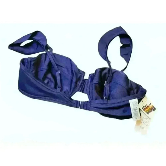 NAVY BLUE Top NWT TIME & TRU Bikini Bra  RUFFLE STRAPS Swim Bathing suit size Lg - Picture 5 of 5